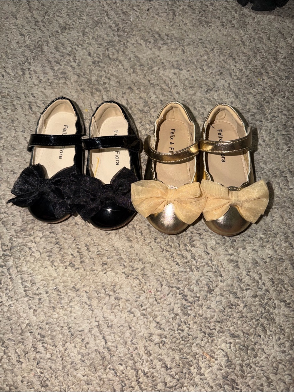 Felix & Flora Toddler Mary Jane Bow Shoes Bundle Black Gold Size 6 Dress Flats